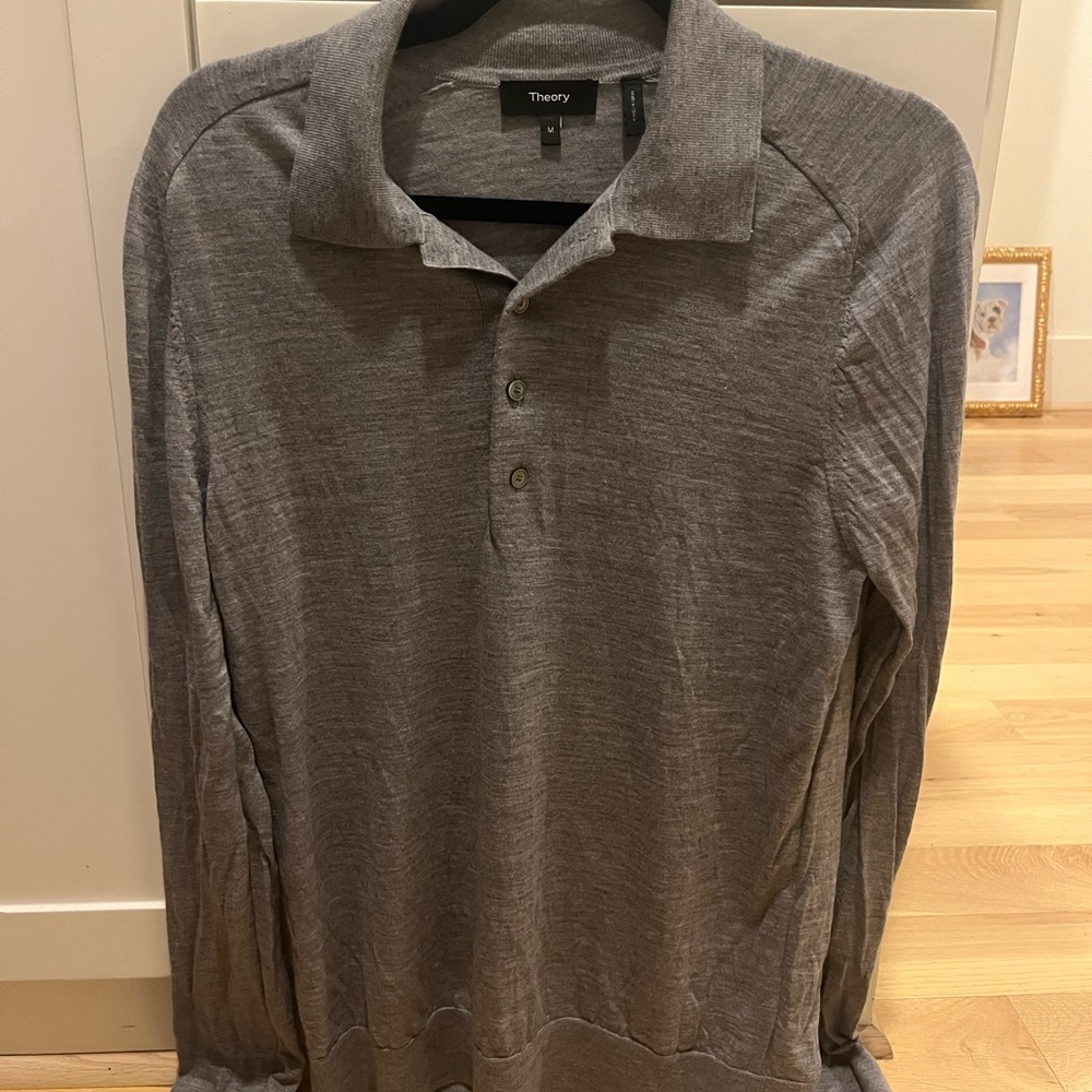 Theory Men's Long-Sleeve Polo Shirt in Merino Wool - Medium - Picture 9 of 13